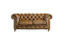 Divano Chesterfield a 2 posti in pelle color fulvo