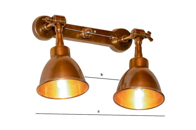 Productafmetingen Dubbele wandlamp van verouderd messing Bistrot