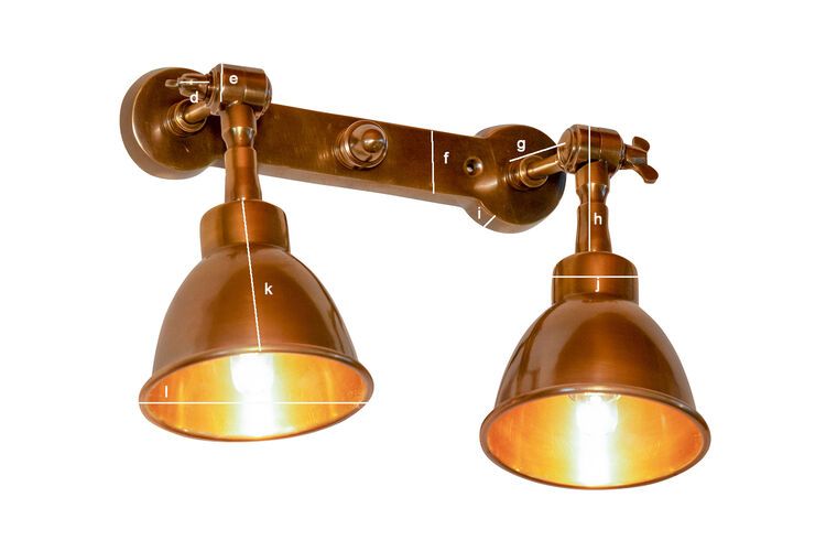 Productafmetingen Dubbele wandlamp van verouderd messing Bistrot