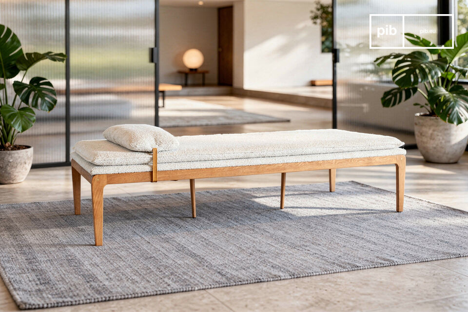 Eiken en crème stoffen chaise longue Alba