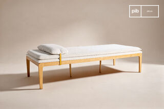 Eiken en crème stoffen chaise longue Alba