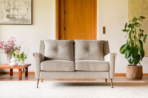 2-zits bank van beige fluweel Elbrousse