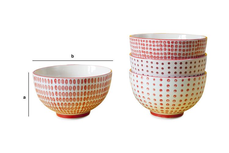 Dimensions du produit Ensemble de 4 bols à pois rouges
