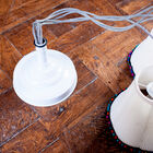 The white and black braided wires surround the power cable.