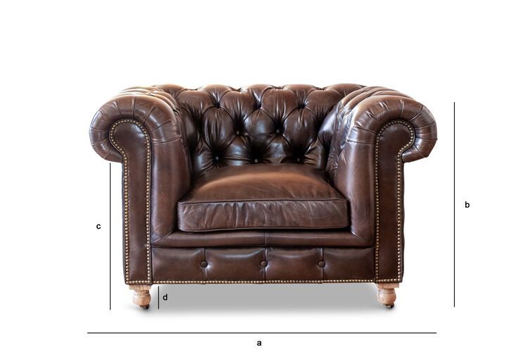 Dimensions du produit Fauteuil chesterfield en cuir brun Jahn