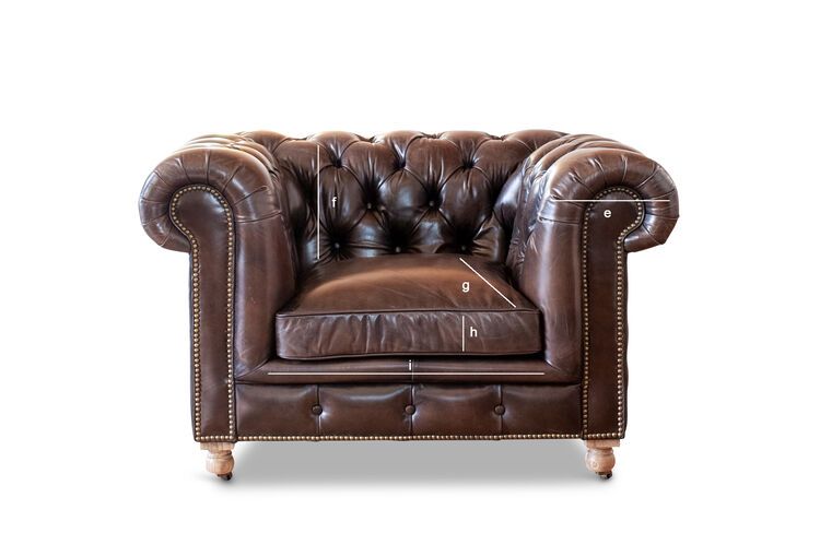 Dimensions du produit Fauteuil chesterfield en cuir brun Jahn