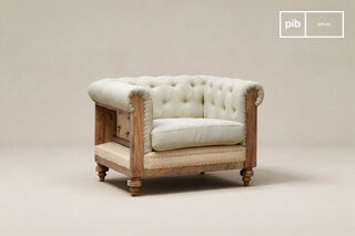 Fauteuil chesterfield en lin et coton amande Montaigu