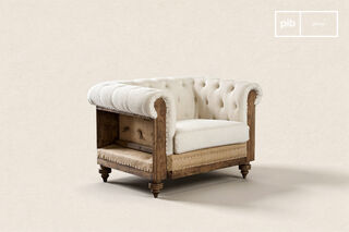 Fauteuil chesterfield en lin et coton écru Montaigu