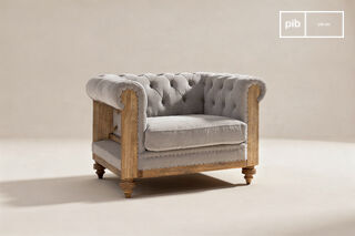 Fauteuil chesterfield en lin et coton gris Montaigu