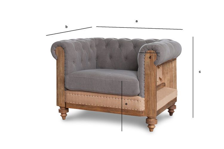 Dimensions du produit Fauteuil chesterfield en lin et coton gris Montaigu