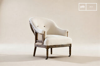 Fauteuil rond en lin et coton écru Léonie