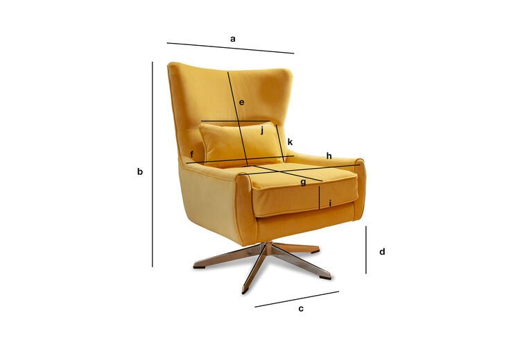 Dimensions du produit Fauteuil rotatif en velours jaune Balmat