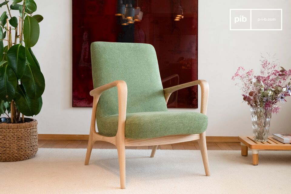Fauteuil van massief essen met groene stof Eon