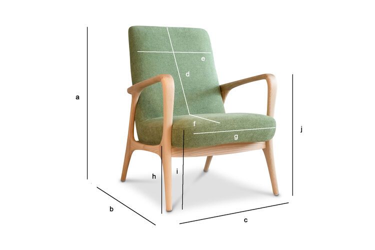 Productafmetingen Fauteuil van massief essen met groene stof Eon