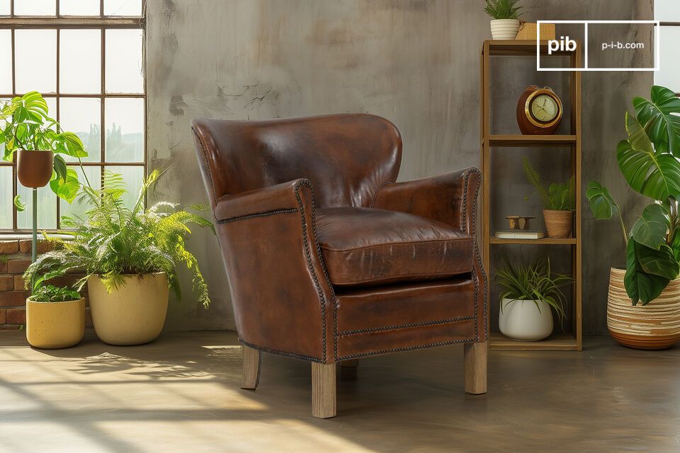 Fauteuil van volnerf leer in hazelnootkleur Neoturner