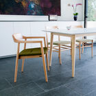 Beautiful wooden dining table in Scandinavian style.