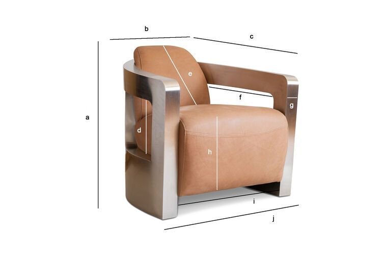 Produktdimensionen Aviator-Sessel aus Kamel-Leder Panavia