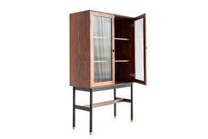 Fluted glass and walnut display case Velina