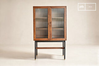 Fluted glass and walnut display case Velina