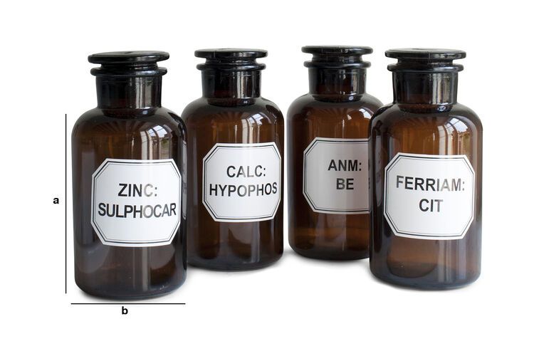 Product Dimensions Four Apothecary bottles