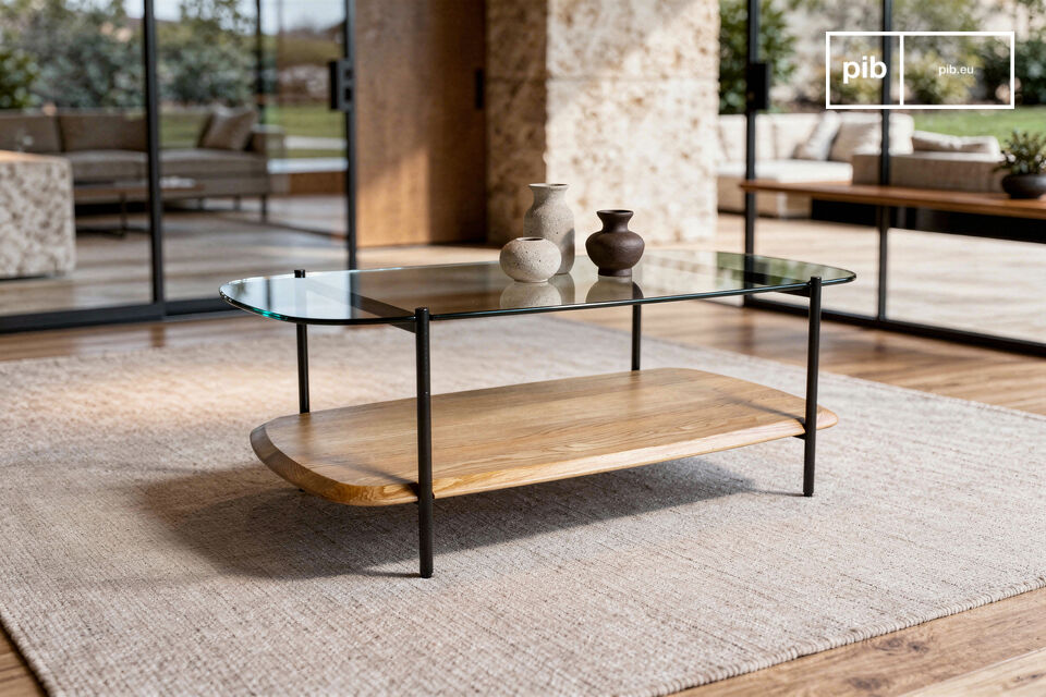 Glass and oak oval coffee table Ophelia