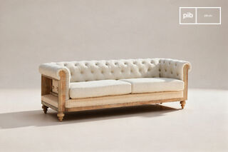 Grand canapé chesterfield lin et coton amande Montaigu