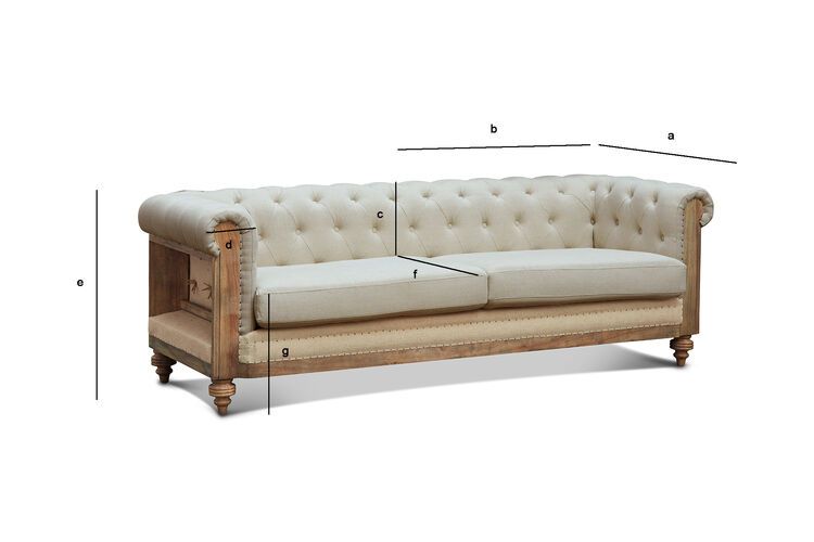 Dimensions du produit Grand canapé chesterfield lin et coton amande Montaigu