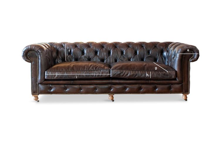 Dimensions du produit Grand canapé en cuir chesterfield Jahn