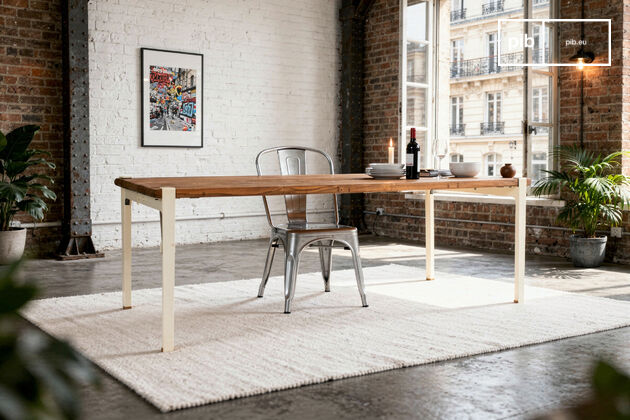 Grande table en teck massif et métal crème 8 personnes Skagen