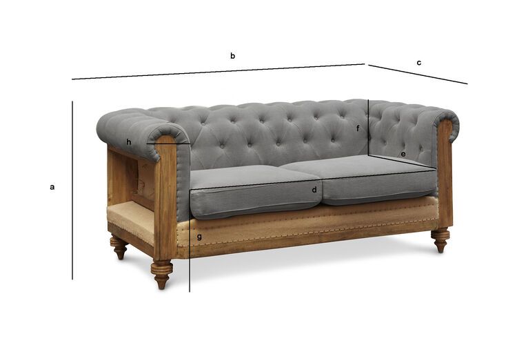 Produktdimensionen Chesterfield-Zweisitzer-Sofa aus grauem Leinen und Baumwolle Montaigu