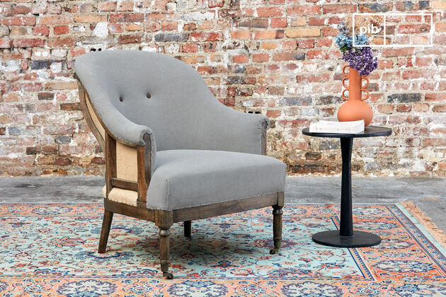 Gray linen and cotton round armchair Léonie