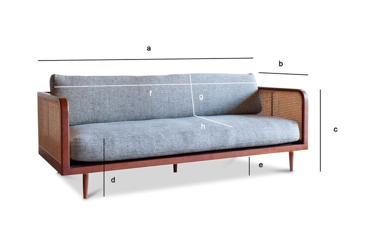 Produktdimensionen Sofa aus Holz und Rohrgeflecht Starheim