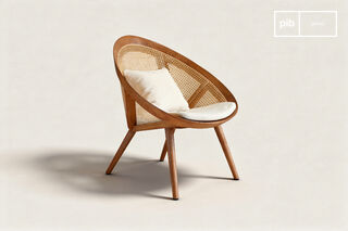 Honey oak-colored solid ash armchair with wicker Cocon