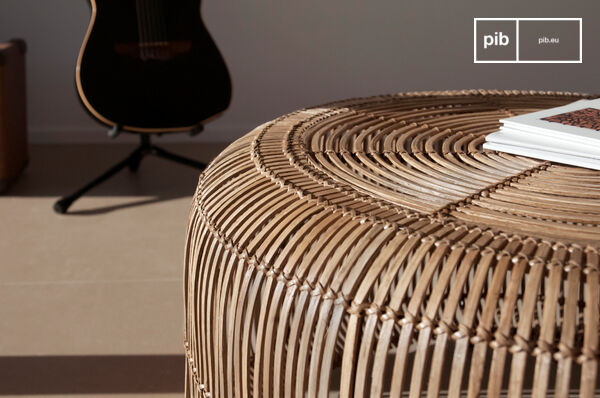 The concentric circles of rattan are perfectly executed.