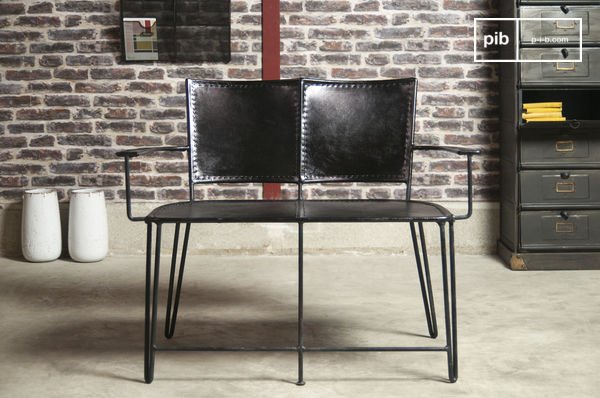 2-seater black leather bench Italia