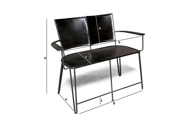 Product Dimensions 2-seater black leather bench Italia