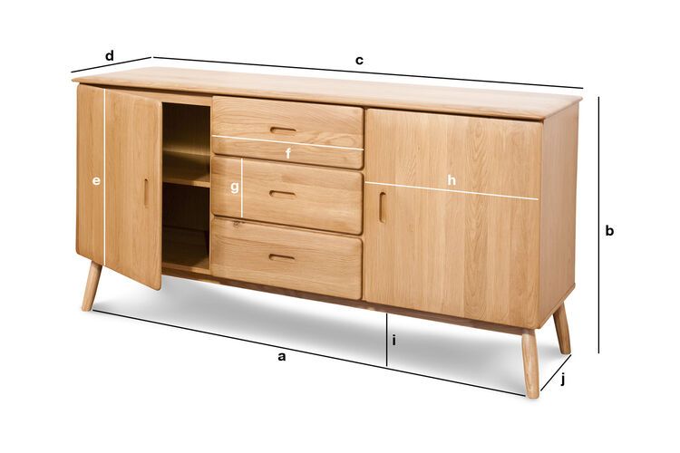 Productafmetingen Licht eiken buffet Kadrell