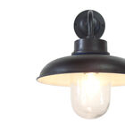 Vista frontale della struttura metallica marrone e del globo di vetro.