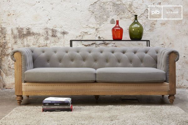 Gray linen and cotton Chesterfield sofa Montaigu