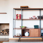 Shelf made of teak tops and a metal structure.