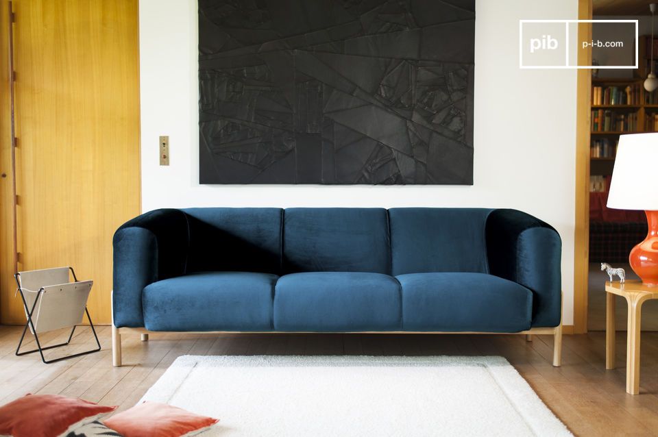 3-seater blue velvet sofa Viela