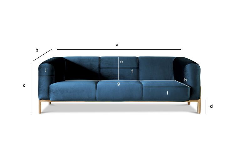 Product Dimensions 3-seater blue velvet sofa Viela