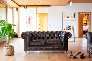 2-seater brown leather chesterfield sofa Jahn