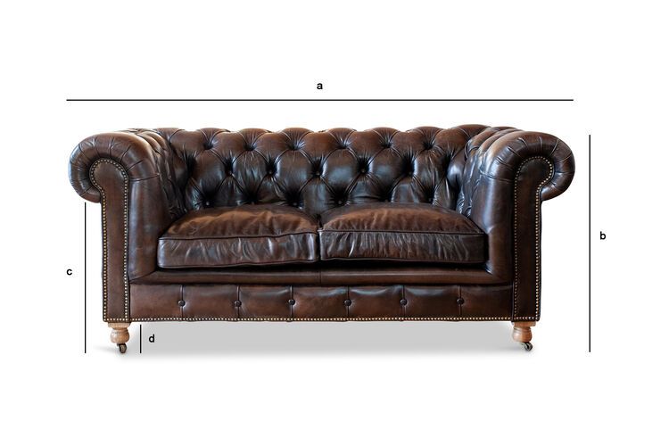 Productafmetingen 2-zits Chesterfield-bank van bruin leer Jahn