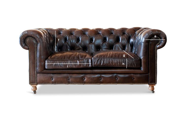 Productafmetingen 2-zits Chesterfield-bank van bruin leer Jahn