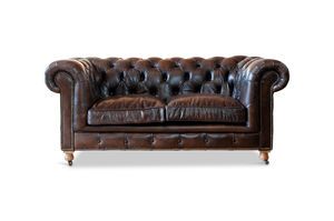 2-zits Chesterfield-bank van bruin leer Jahn