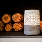 Nice grey wooden lamp and beige metal shade.