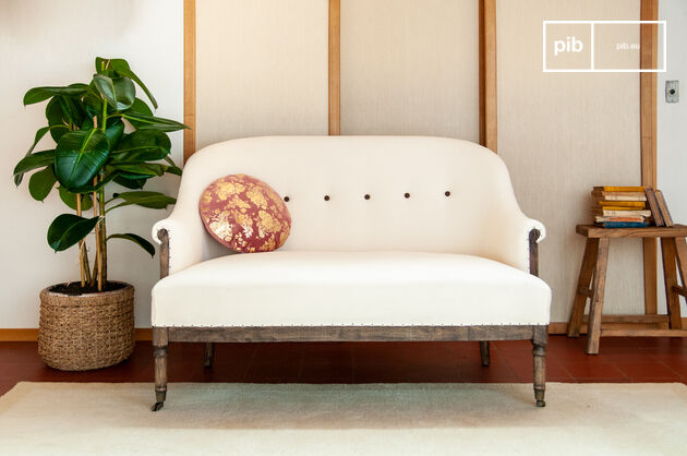 Beige linen and cotton 2-seater bench Léonie