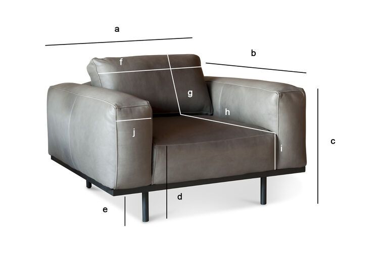 Produktdimensionen Mandel Sessel aus grauem Leder