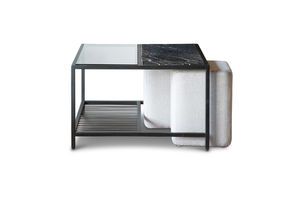Marble coffee table with poufs Noora